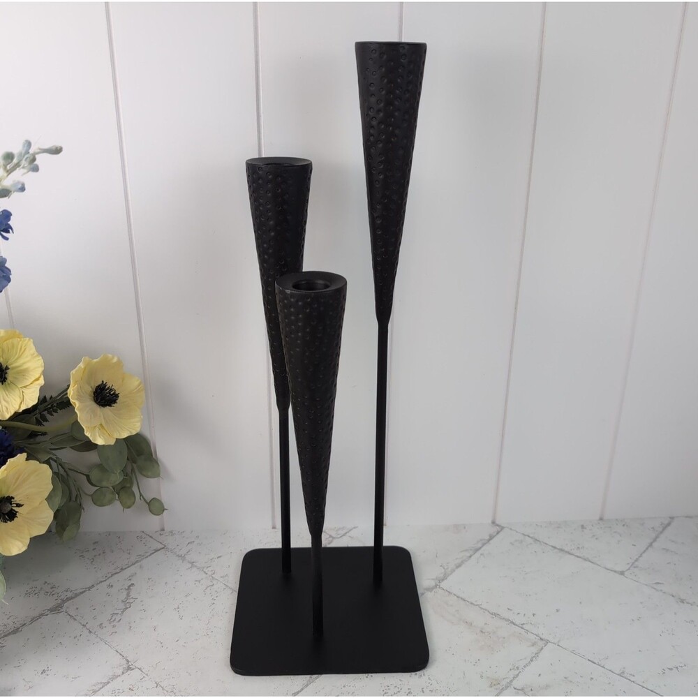 Mid-Century Modern Brutalist 3 Triple Candle Holder Candelabra Dimpled Metal 18”
